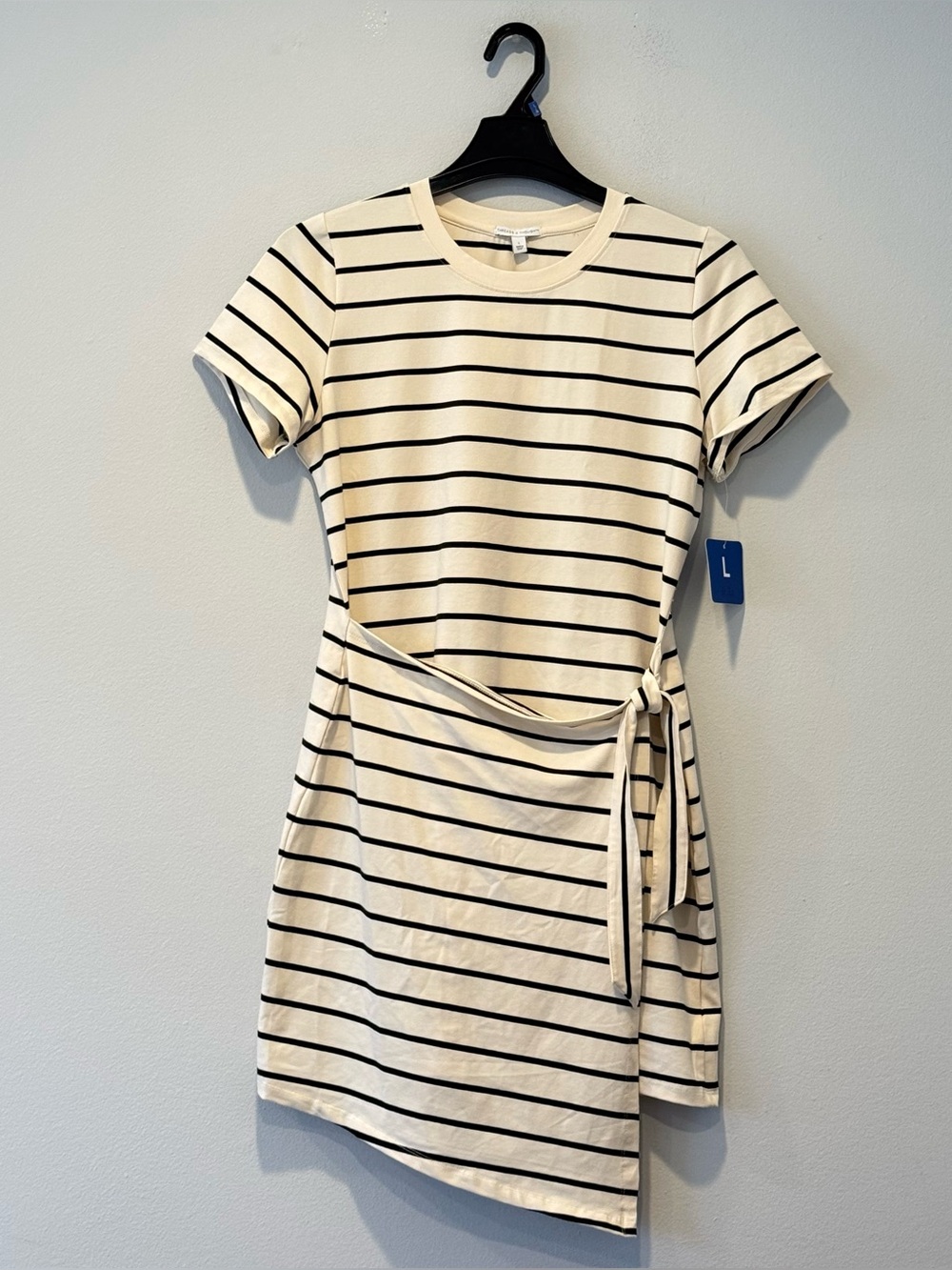 Threads 4 Thought Striped Wrap Dress , Tie Accent , Short Sleeve White/ Black - Picture 8 of 14